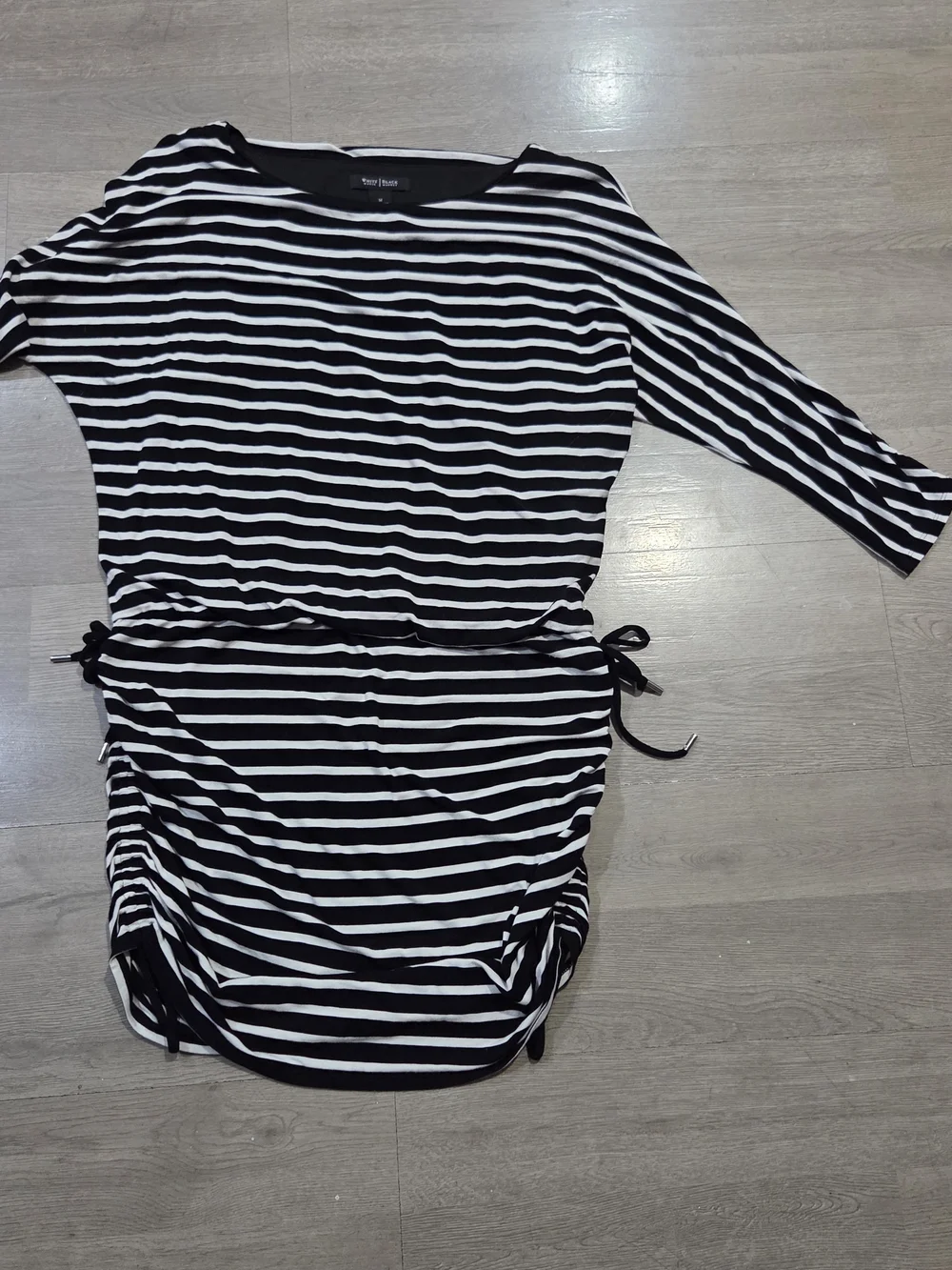 White House Black Market Black & White Striped Long-Sleeve Tie-Side Dress